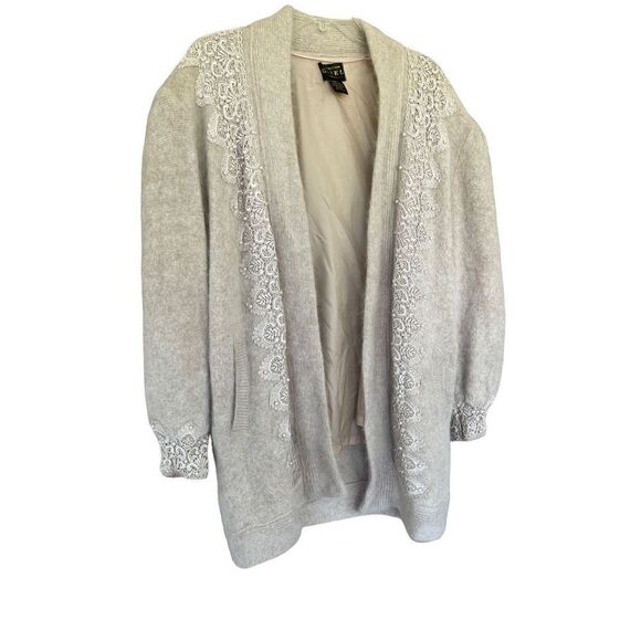 Vintage Gizel Sweater Coat White Beaded Angora Rabbit Hair Cardigan L/XL New - Picture 4 of 13